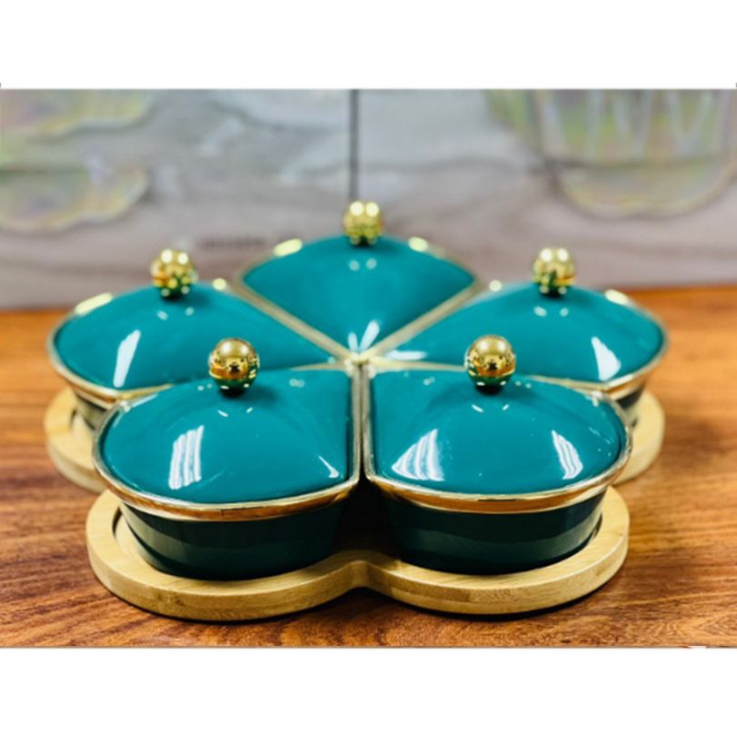 Bộ khay mứt sứ màu Bát Tràng 